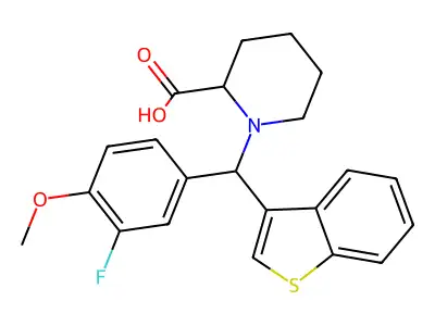 1-[(1-Benzothiophen-3-yl)(3-fluoro-4-methoxyphenyl)methyl]piperidine-2-carboxylic acid structure