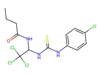 N-(2,2,2-trichloro-1-{[(4-chlorophenyl)carbamothioyl]amino}ethyl)butanamide structure