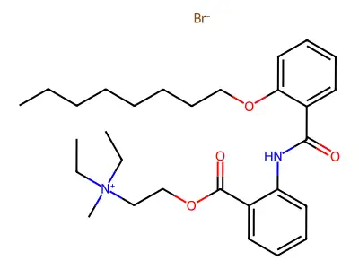 Ammonium, diethylmethyl(2-(2-(2-octyloxybenzamido)benzoyloxy)ethyl)-, bromide structure