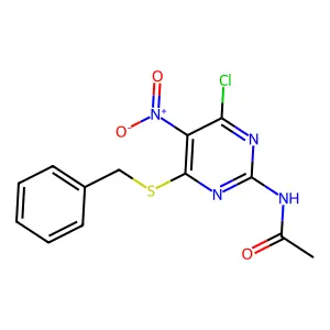 N-(4-benzylsulfanyl-6-chloro-5-nitropyrimidin-2-yl)acetamide structure
