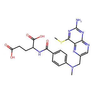 N-{4-[{[2-amino-4-(methylsulfanyl)pteridin-6-yl]methyl}(methyl)amino]benzoyl}glutamic acid structure