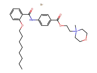 Morpholinium, 4-methyl-4-(2-(4-(2-octyloxybenzamido)benzoyloxy)ethyl)-, bromide structure