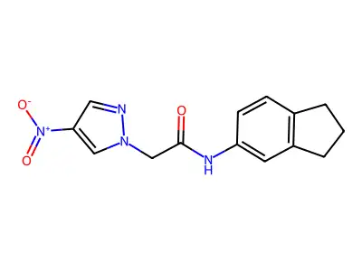 N-(2,3-dihydro-1H-inden-5-yl)-2-(4-nitropyrazol-1-yl)acetamide structure