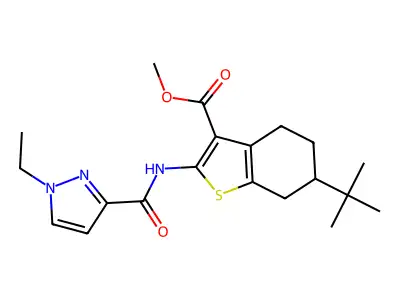 Methyl 6-(1,1-dimethylethyl)-2-[[(1-ethyl-1H-pyrazol-3-yl)carbonyl]amino]-4,5,6,7-tetrahydrobenzo[b]thiophene-3-carboxylate structure