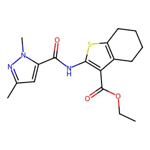 ethyl 2-{[(1,3-dimethyl-1H-pyrazol-5-yl)carbonyl]amino}-4,5,6,7-tetrahydro-1-benzothiophene-3-carboxylate structure