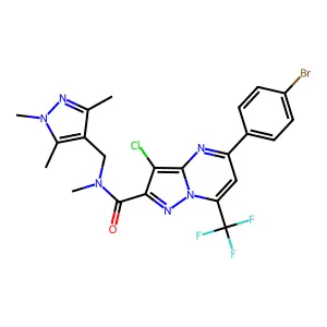 5-(4-bromophenyl)-3-chloro-N-methyl-7-(trifluoromethyl)-N-[(1,3,5-trimethyl-1H-pyrazol-4-yl)methyl]pyrazolo[1,5-a]pyrimidine-2-carboxamide structure