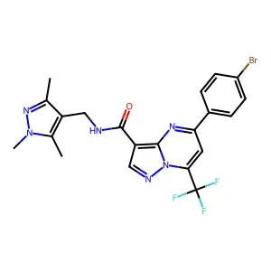 5-(4-bromophenyl)-7-(trifluoromethyl)-N-[(1,3,5-trimethyl-1H-pyrazol-4-yl)methyl]pyrazolo[1,5-a]pyrimidine-3-carboxamide structure
