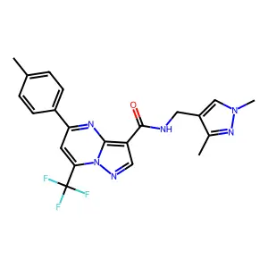 N-[(1,3-dimethyl-1H-pyrazol-4-yl)methyl]-5-(4-methylphenyl)-7-(trifluoromethyl)pyrazolo[1,5-a]pyrimidine-3-carboxamide structure