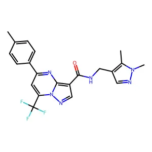 N-[(1,5-dimethyl-1H-pyrazol-4-yl)methyl]-5-(4-methylphenyl)-7-(trifluoromethyl)pyrazolo[1,5-a]pyrimidine-3-carboxamide structure