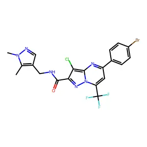 5-(4-bromophenyl)-3-chloro-N-[(1,5-dimethyl-1H-pyrazol-4-yl)methyl]-7-(trifluoromethyl)pyrazolo[1,5-a]pyrimidine-2-carboxamide structure