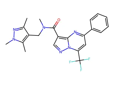 N-methyl-5-phenyl-7-(trifluoromethyl)-N-[(1,3,5-trimethyl-1H-pyrazol-4-yl)methyl]pyrazolo[1,5-a]pyrimidine-3-carboxamide structure