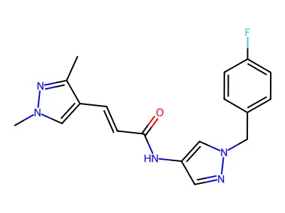 (E)-3-(1,3-dimethylpyrazol-4-yl)-N-[1-[(4-fluorophenyl)methyl]pyrazol-4-yl]prop-2-enamide structure