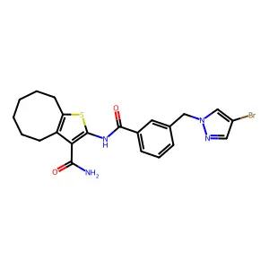 2-[[3-[(4-bromopyrazol-1-yl)methyl]benzoyl]amino]-4,5,6,7,8,9-hexahydrocycloocta[b]thiophene-3-carboxamide structure