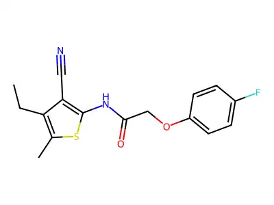 N-(3-cyano-4-ethyl-5-methyl-2-thienyl)-2-(4-fluorophenoxy)acetamide structure