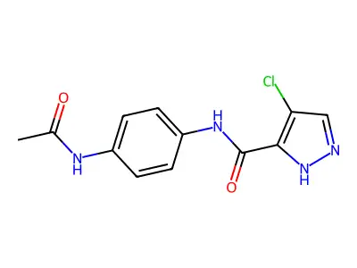 N-[4-(acetylamino)phenyl]-4-chloro-1H-pyrazole-3-carboxamide structure