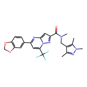 5-(1,3-benzodioxol-5-yl)-N-methyl-7-(trifluoromethyl)-N-[(1,3,5-trimethyl-1H-pyrazol-4-yl)methyl]pyrazolo[1,5-a]pyrimidine-2-carboxamide structure