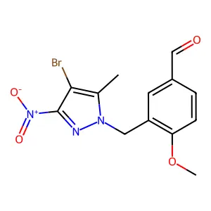 3-[(4-bromo-5-methyl-3-nitro-1H-pyrazol-1-yl)methyl]-4-methoxybenzaldehyde structure
