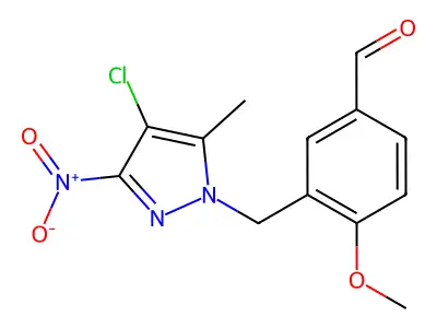 3-[(4-chloro-5-methyl-3-nitro-1H-pyrazol-1-yl)methyl]-4-methoxybenzaldehyde structure