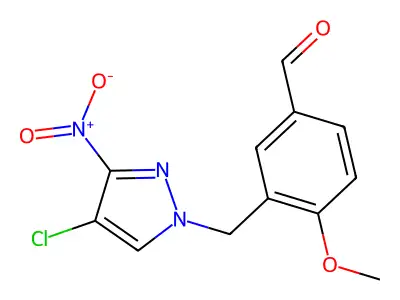 3-[(4-chloro-3-nitro-1H-pyrazol-1-yl)methyl]-4-methoxybenzaldehyde structure