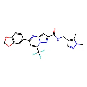 5-(1,3-benzodioxol-5-yl)-N-[(1,5-dimethyl-1H-pyrazol-4-yl)methyl]-7-(trifluoromethyl)pyrazolo[1,5-a]pyrimidine-2-carboxamide structure