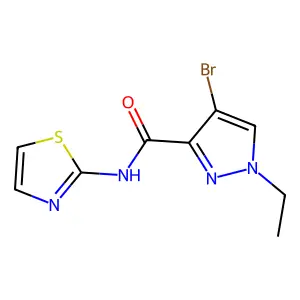 4-bromo-1-ethyl-N-(1,3-thiazol-2-yl)-1H-pyrazole-3-carboxamide structure
