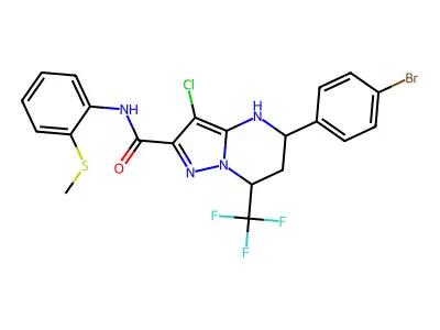 5-(4-bromophenyl)-3-chloro-N-[2-(methylsulfanyl)phenyl]-7-(trifluoromethyl)-4,5,6,7-tetrahydropyrazolo[1,5-a]pyrimidine-2-carboxamide structure