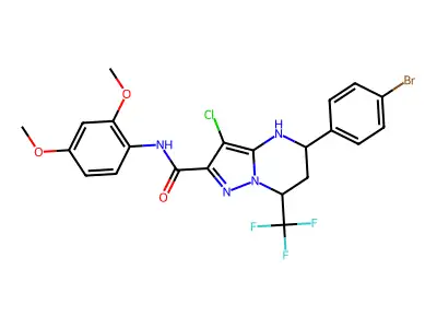 5-(4-bromophenyl)-3-chloro-N-(2,4-dimethoxyphenyl)-7-(trifluoromethyl)-4,5,6,7-tetrahydropyrazolo[1,5-a]pyrimidine-2-carboxamide structure