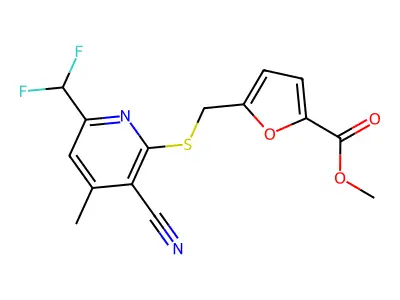 methyl 5-({[3-cyano-6-(difluoromethyl)-4-methyl-2-pyridinyl]sulfanyl}methyl)-2-furoate structure