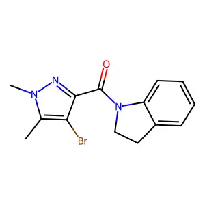 1-[(4-bromo-1,5-dimethyl-1H-pyrazol-3-yl)carbonyl]indoline structure