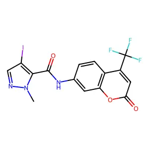 4-iodo-1-methyl-N-[2-oxo-4-(trifluoromethyl)-2H-chromen-7-yl]-1H-pyrazole-5-carboxamide structure