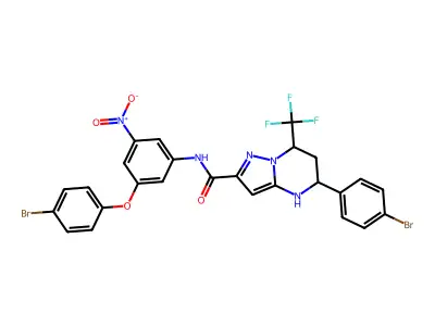 N~2~-[3-(4-BROMOPHENOXY)-5-NITROPHENYL]-5-(4-BROMOPHENYL)-7-(TRIFLUOROMETHYL)-4,5,6,7-TETRAHYDROPYRAZOLO[1,5-A]PYRIMIDINE-2-CARBOXAMIDE structure