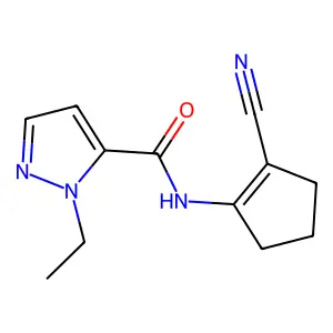 N-(2-cyano-1-cyclopenten-1-yl)-1-ethyl-1H-pyrazole-5-carboxamide structure