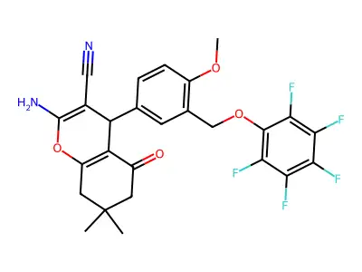 2-amino-4-[4-methoxy-3-[(2,3,4,5,6-pentafluorophenoxy)methyl]phenyl]-7,7-dimethyl-5-oxo-6,8-dihydro-4H-chromene-3-carbonitrile structure