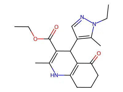 Ethyl 4-(1-ethyl-5-methyl-1H-pyrazol-4-yl)-1,4,5,6,7,8-hexahydro-2-methyl-5-oxo-3-quinolinecarboxylate structure