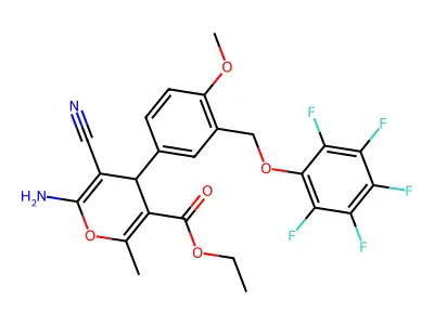 ethyl 6-amino-5-cyano-4-[4-methoxy-3-[(2,3,4,5,6-pentafluorophenoxy)methyl]phenyl]-2-methyl-4H-pyran-3-carboxylate structure
