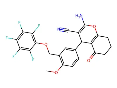 2-amino-4-[4-methoxy-3-[(2,3,4,5,6-pentafluorophenoxy)methyl]phenyl]-5-oxo-4,6,7,8-tetrahydrochromene-3-carbonitrile structure