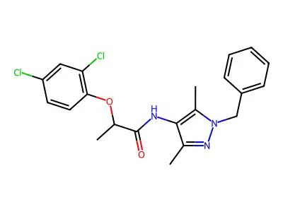 N-(1-benzyl-3,5-dimethyl-1H-pyrazol-4-yl)-2-(2,4-dichlorophenoxy)propanamide structure