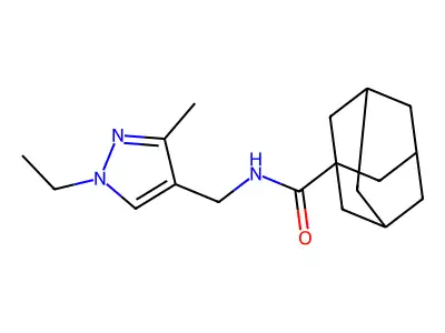 N-[(1-ethyl-3-methylpyrazol-4-yl)methyl]adamantane-1-carboxamide structure