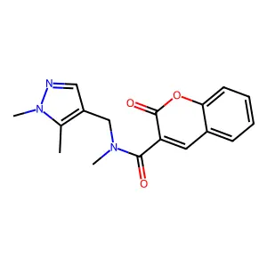 N-[(1,5-dimethylpyrazol-4-yl)methyl]-N-methyl-2-oxochromene-3-carboxamide structure