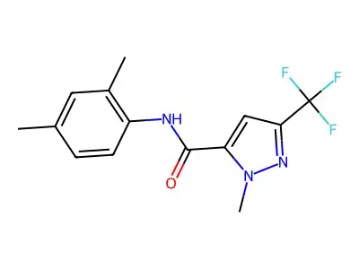 N-(2,4-dimethylphenyl)-2-methyl-5-(trifluoromethyl)pyrazole-3-carboxamide structure