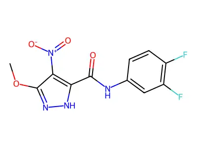 N-(3,4-difluorophenyl)-3-methoxy-4-nitro-1H-pyrazole-5-carboxamide structure