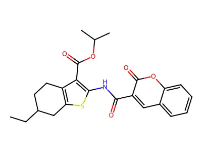 propan-2-yl 6-ethyl-2-[(2-oxochromene-3-carbonyl)amino]-4,5,6,7-tetrahydro-1-benzothiophene-3-carboxylate structure