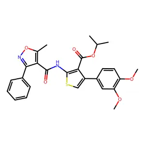 isopropyl 4-(3,4-dimethoxyphenyl)-2-{[(5-methyl-3-phenyl-4-isoxazolyl)carbonyl]amino}-3-thiophenecarboxylate structure