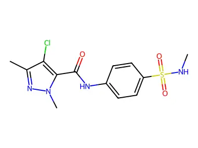 4-chloro-2,5-dimethyl-N-[4-(methylsulfamoyl)phenyl]pyrazole-3-carboxamide structure
