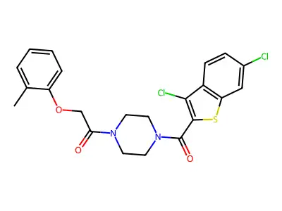 1-[4-(3,6-dichloro-1-benzothiophene-2-carbonyl)piperazin-1-yl]-2-(2-methylphenoxy)ethanone structure