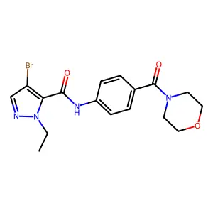 4-bromo-2-ethyl-N-[4-(morpholine-4-carbonyl)phenyl]pyrazole-3-carboxamide structure
