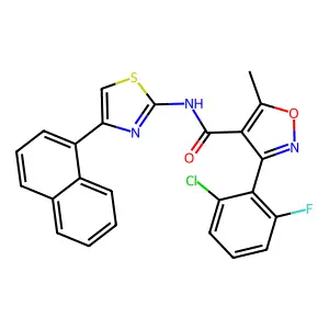 3-(2-chloro-6-fluorophenyl)-5-methyl-N-(4-naphthalen-1-yl-1,3-thiazol-2-yl)-1,2-oxazole-4-carboxamide structure