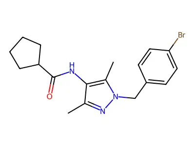 N-[1-[(4-bromophenyl)methyl]-3,5-dimethylpyrazol-4-yl]cyclopentanecarboxamide structure