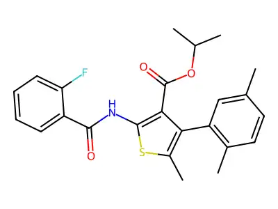 isopropyl 4-(2,5-dimethylphenyl)-2-[(2-fluorobenzoyl)amino]-5-methyl-3-thiophenecarboxylate structure