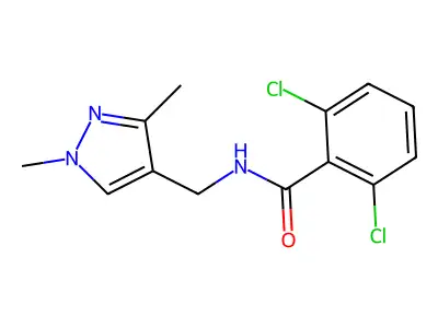 2,6-dichloro-N-[(1,3-dimethylpyrazol-4-yl)methyl]benzamide structure